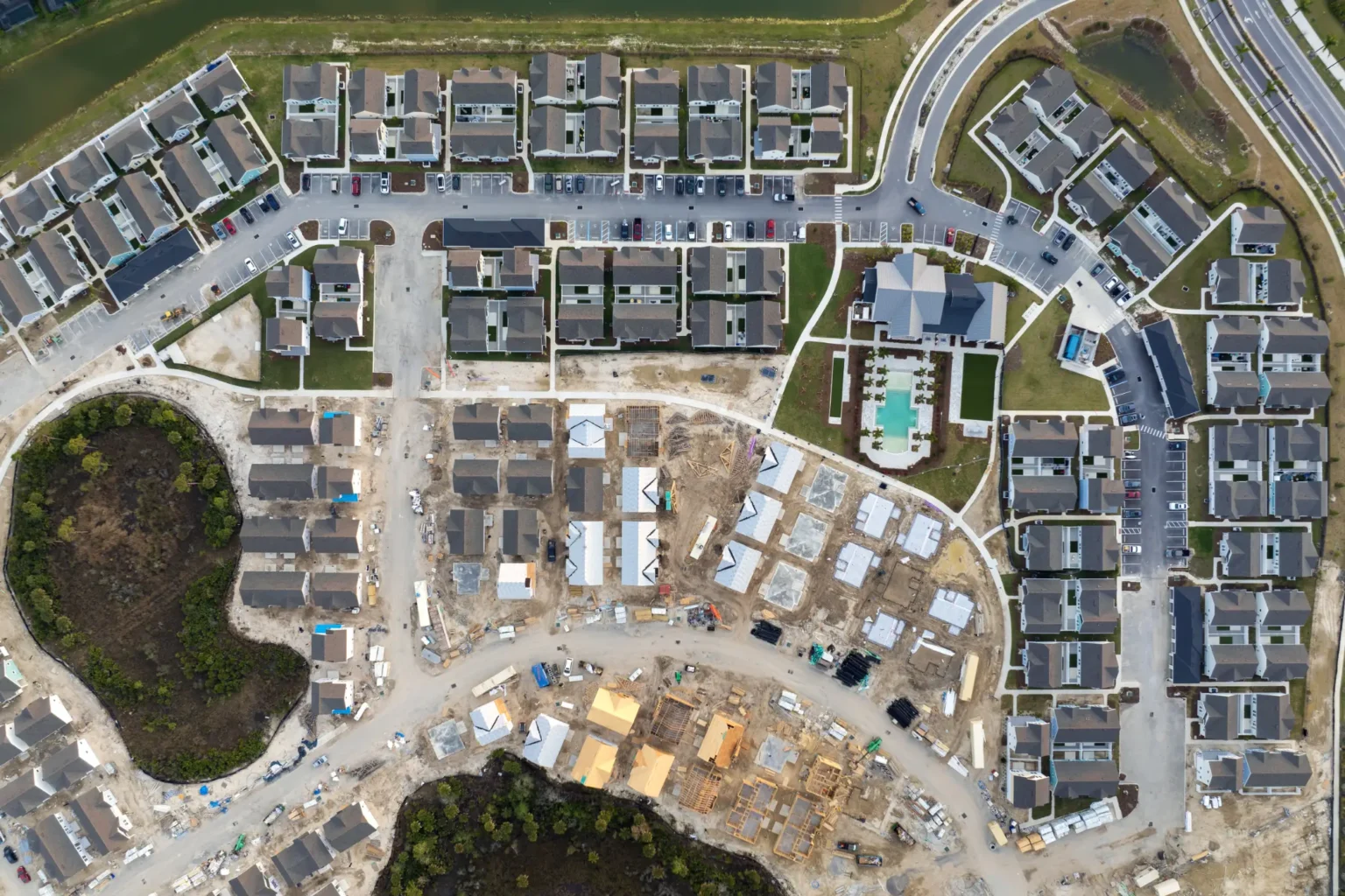 Aerial view of a residential property development under construction